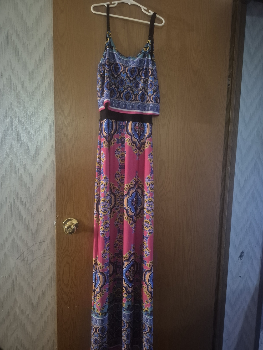 Pink & Blue Paisley Maxi Dress with Spaghetti Straps